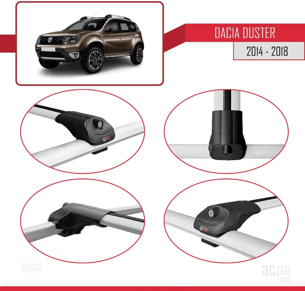 Barras de techo compatibles con Dacia Duster 2014-2018 ACE-1 Barras de techo 3 barras Gris