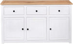 vidaXL Aparador de madera maciza de pino de Panamá con 3 cajones y 3 puertas, cómoda, mueble auxiliar, armario multiusos, alacena, blanco, 135x40x80 cm
