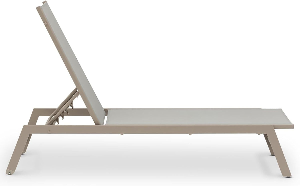 Tumbona de jardín IDIMEX ESPIRITU ajustable en altura, champán – Tumbona con respaldo ajustable de aluminio y textileno resistente a los rayos UV, para terraza, balcón, jardín, tumbona de relax para exterior