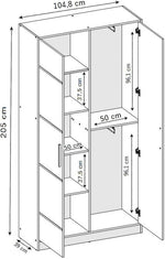 KIER FURNITURE Armario con espejo - Armario dormitorio - Armario recibidor - Barra de colgar extraíble - Eden v4 - AnxAlxPr 104,8x205x39cm - 2 puertas - Blanco y negro