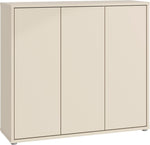 Forte Alice Springs Schuhschrank 100 110, Flurschrank mit 3 Türen und 8 Einlegeböden, Holzwerkstoff, Kaschmir Beige, 109,2 cm breit x 99,1 cm hoch x 34,9 cm tief