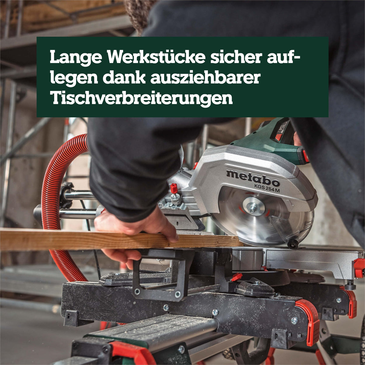 Sierra ingletadora telescópica Metabo KGS 254 M, función de tracción, 254 mm, línea de corte LED PCL, arranque suave, incl. Precision Cut Wood