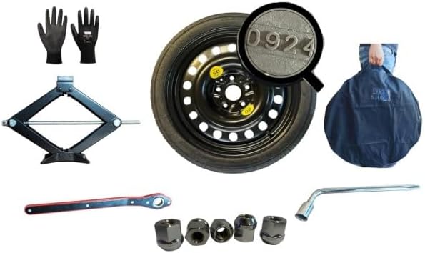 Kit de rueda de repuesto de 16" compatible con Toyota Yaris 5 tornillos (07/2020) con gato, llave, guantes y bolsa