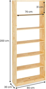 Estantería de pie IDIMEX con 7 niveles, práctica estantería para libros de pino macizo en color natural, sencilla estantería de oficina de madera maciza