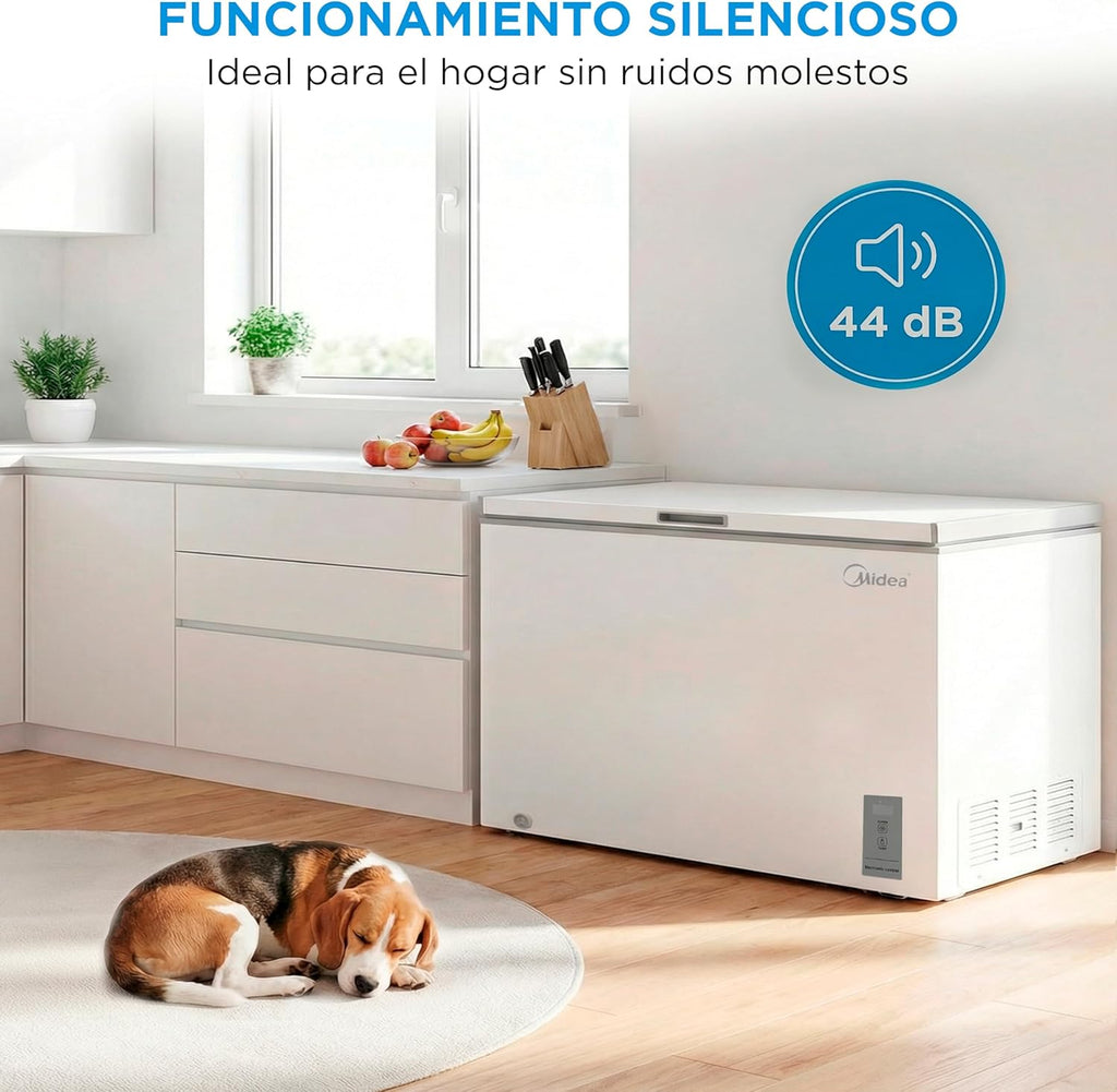 Congelador horizontal pequeño MIDEA de 418 L | Congelador arcón convertible a frigorífico con motor inverter, control electrónico de temperatura, cestas con asa | Arcón silencioso de 41 dB y bajo consumo