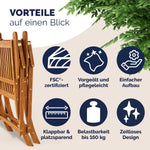 Casaria® Balkonmöbel Set 2 Personen Wetterfest Holz FSC®-zertifizierte Stühle Klappbar 160kg Belastbar Balkon Garten Terrassenmöbel Möbel 3-TLG. Akazie