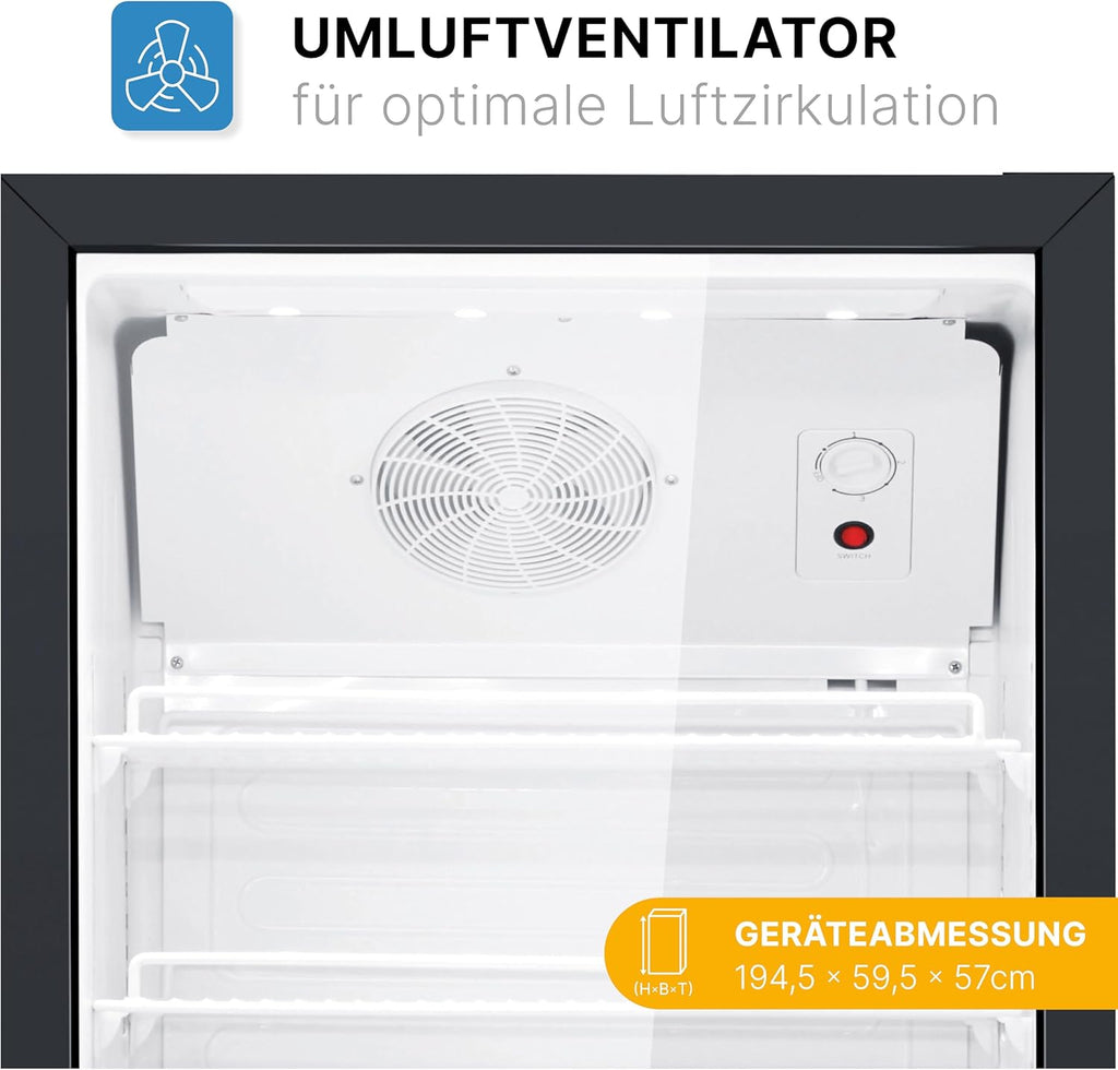 Refrigerador Bomann® con puerta de cristal | Refrigerador de bebidas con cerradura | 6 estantes de altura regulable | 30 kg por estante | 347 litros | Refrigerador grande | Refrigerador para botellas con luz LED | KSG 7351 negro