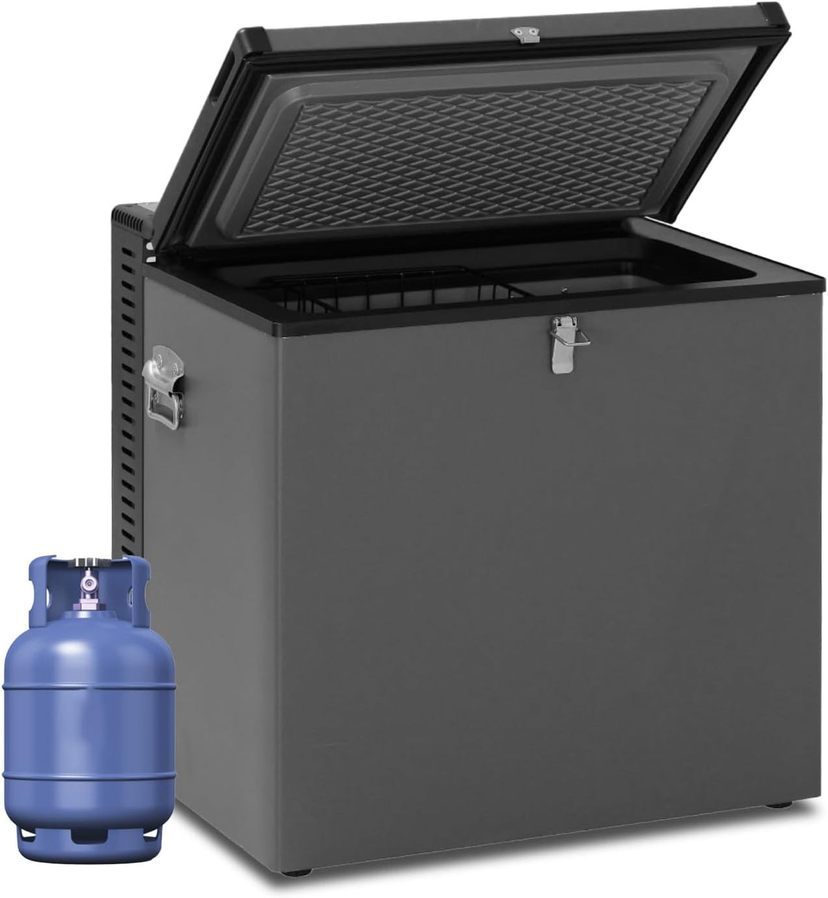 Congelador a gas Smad, 70 l, alimentación triple, 12 V/230 V/GLP, para camping, congelador de gas, silencioso, para garaje, vehículos móviles, viajes, negro
