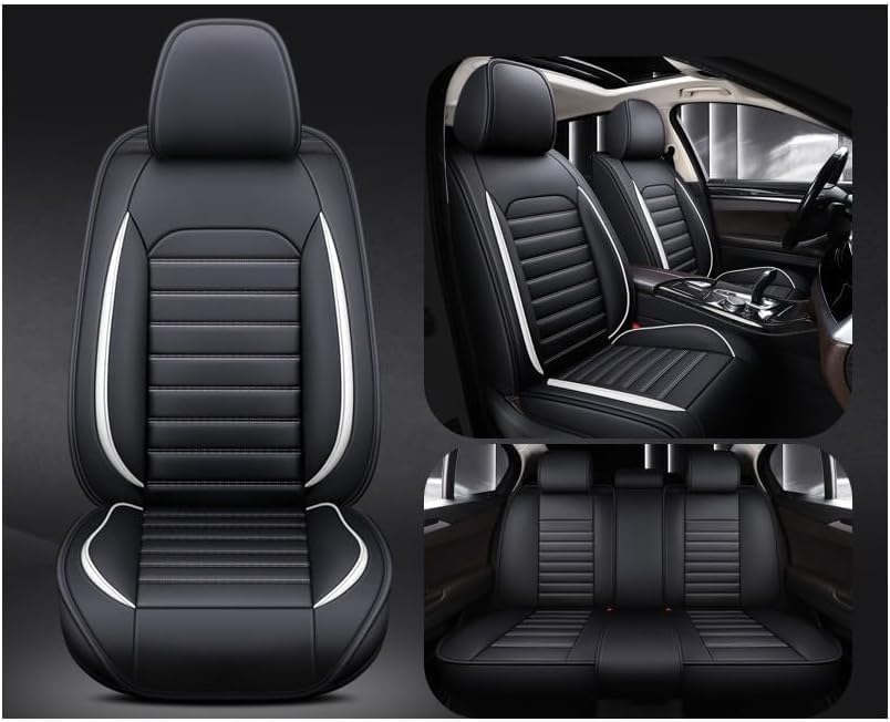 QWEDFSD Fundas de Asiento de Coche para MG MGS5 EV 2025, Protección Impermeable contra el Polvo, Juego Completo de Fundas de Asiento de Cuero, Blanco-Negro/C