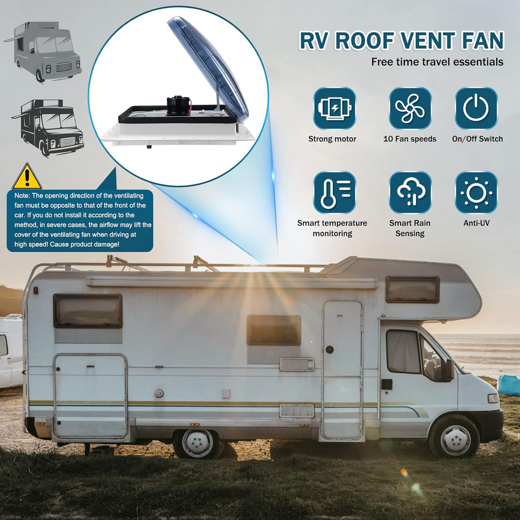 Ventilador de techo para autocaravana Brolteja, extractor de techo de 12V para RV, claraboya de extracción reversible para autocaravana, 40 * 40 cm con protección contra insectos