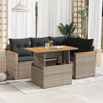 vidaXL 5-TLG. Garten-Sofagarnitur mit Kissen Grau Poly Rattan Akazie, Outdoor Sofagarnitur, Gartensofa Set, Lounge Set, Sofagarnitur Terrasse
