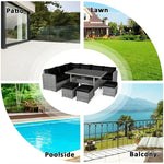 Conjunto de muebles de comedor para patio de 7 piezas de ratán con sofá seccional, mesa de comedor, otomanas y cojines