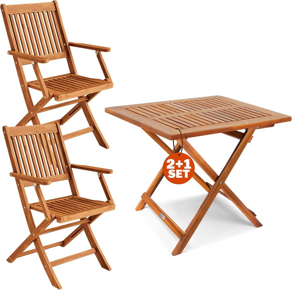 Casaria® Balkonmöbel Set 2 Personen Wetterfest Holz FSC®-zertifizierte Stühle Klappbar 160kg Belastbar Balkon Garten Terrassenmöbel Möbel 3-TLG. Akazie