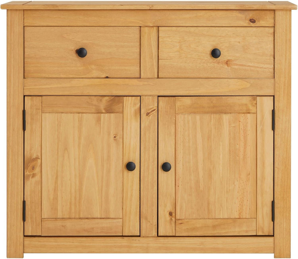 Cómoda Cancun de estilo rústico de CARO-Möbel en madera de pino maciza, aparador moderno con 2 cajones y puertas, cómoda con superficie teñida y encerada