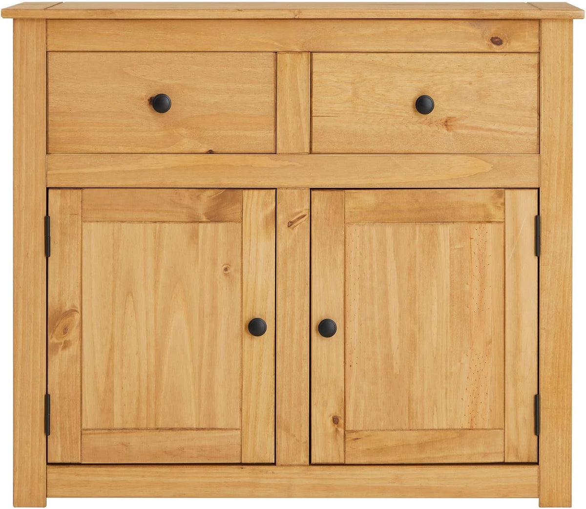 Cómoda Cancun de estilo rústico de CARO-Möbel en madera de pino maciza, aparador moderno con 2 cajones y puertas, cómoda con superficie teñida y encerada