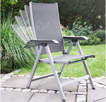 Silla de jardín de respaldo alto Kettler Basic Plus Advantage, ajustable, fácil de plegar, silla plegable práctica, aluminio y plástico resistente, muebles de jardín resistentes a la intemperie, plata/antracita