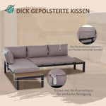 Outsunny 3-teiliges Gartenmöbel-Set mit Beistelltisch, Sofa mit Kissen, Outdoor, Aluminium, 164 x 74 x 69 cm