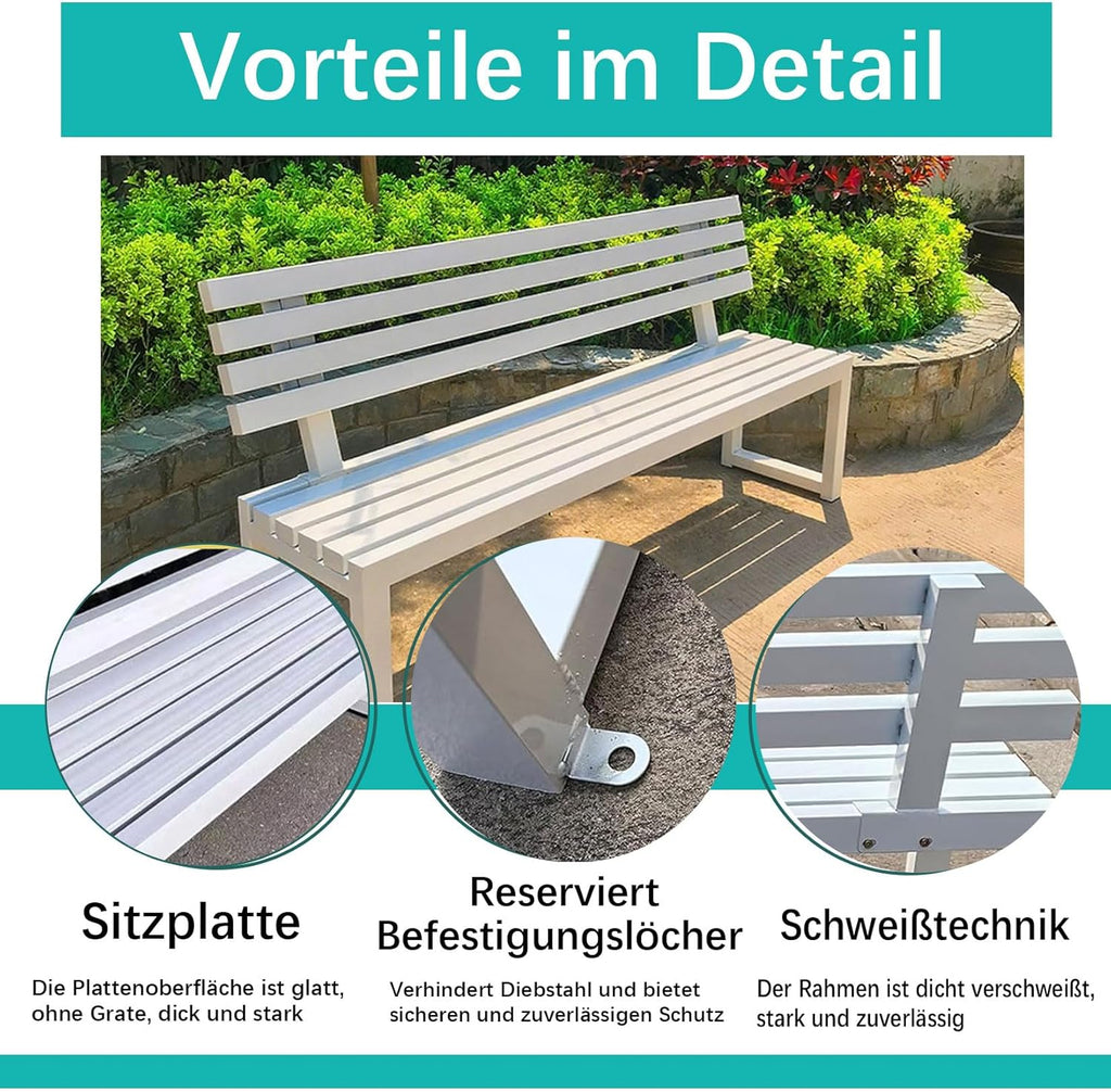 Gartenbank,Wetterfest Outdoor Bank Sitzbank,Metall Stahl Bank, Metallbank Garten,100/120/150/cm,Mit Rückenlehne,Tragkraft bis 200kg, for Terrasse Park Rasen Hof,2-4 Sitzer 150×40×85cm-Rot