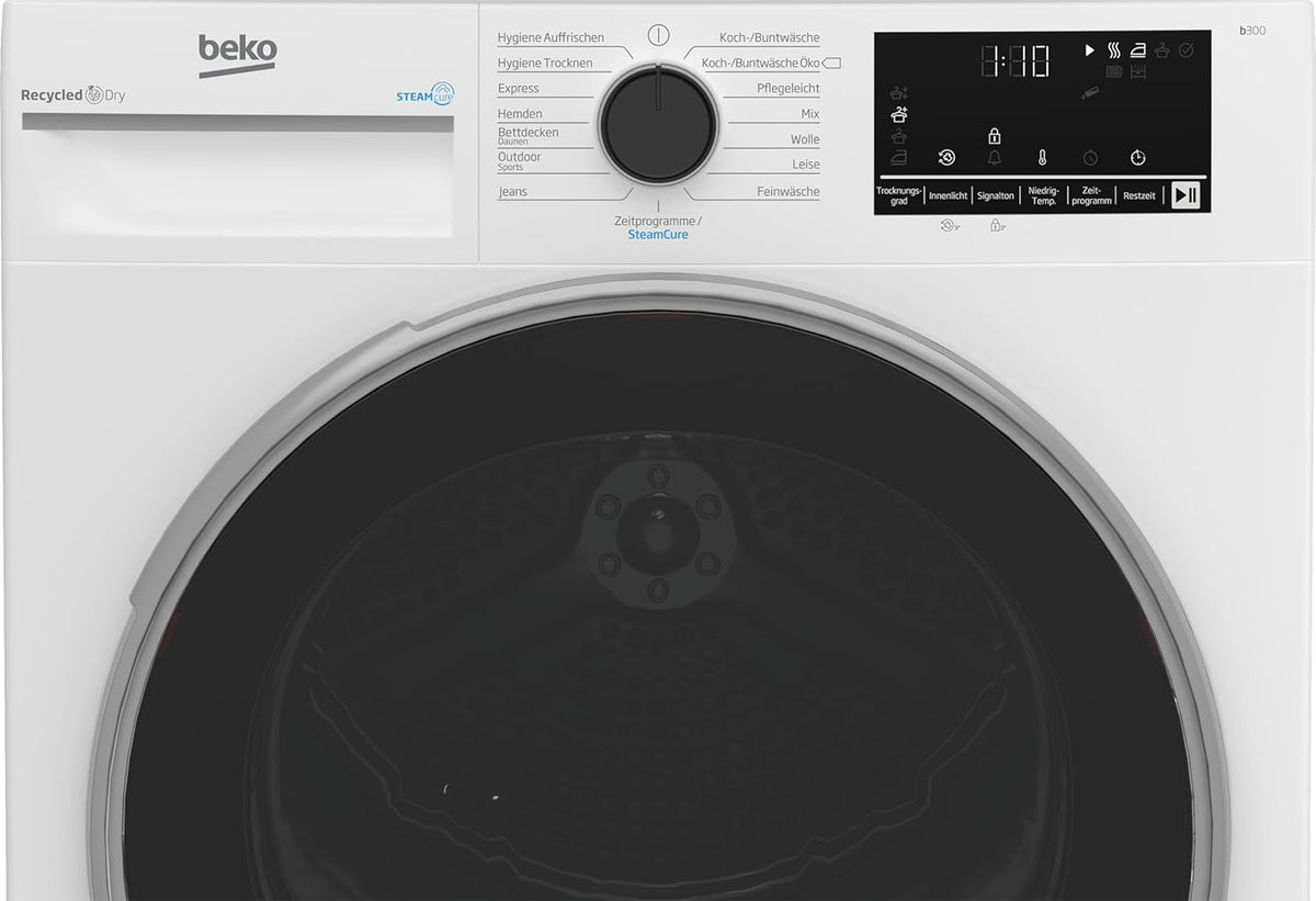 Secadora de ropa Beko 8kg, Stiftung Warentest BUENO (2,5), apta para alérgicos, secado higiénico, función de vapor SteamCure, 15 programas, Express, B3T42249S, blanco