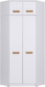 Marmex Grant G8+G15 - Eckschrank 91x235x91 cm, Bücherregal - Eckgarderobe mit Kleiderstangen und Einlegeböden für das Jugendzimmer, Schlafzimmer - Eckkleiderschrank - weiß + Riviera Eiche
