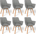 WAFTING Juego de 6 sillas de comedor giratorias, silla giratoria de 360° con reposabrazos y patas de madera, silla tapizada de terciopelo para comedor, sala de estar, cocina, dormitorio, gris oscuro