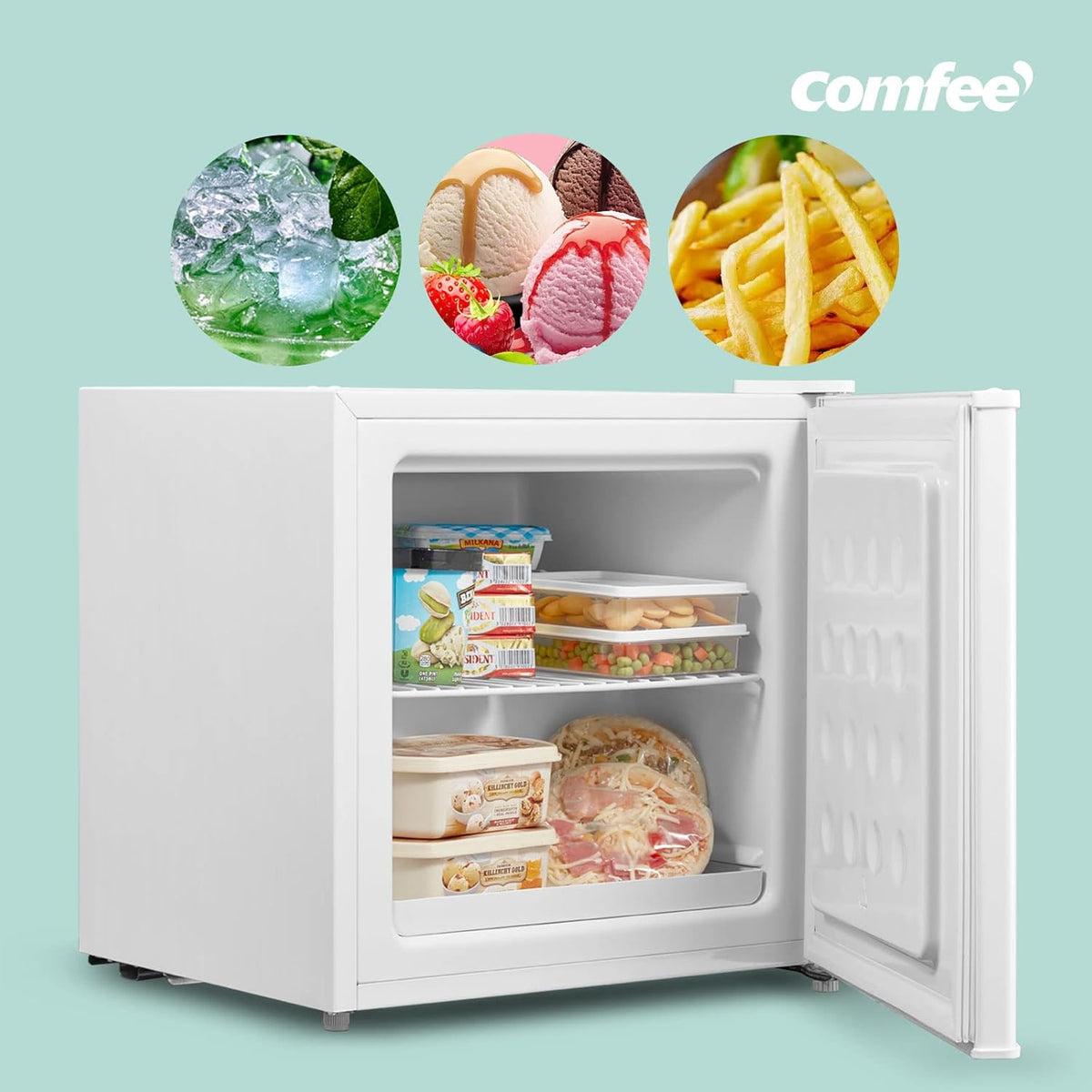 COMFEE RCU40WH3EU(E) 31L Mini Gefrierschrank (-24℃) mit Inverter-Kompressor, D-Energieeffizienz, 4-Sterne-Gefrierleistung, Leise 39 dB, Kompakter Tisch Gefrierschrank für Büro, Küche, Studentenhaus