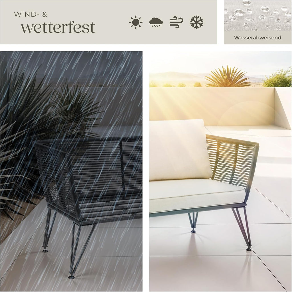 Sofá tipo lounge de ratán tectake®, muebles de salón para exteriores, muebles de balcón, muebles de exterior, muebles de jardín de ratán, sofá de jardín con cojines impermeables para exterior, muebles de balcón para balcones pequeños, jardín de invierno