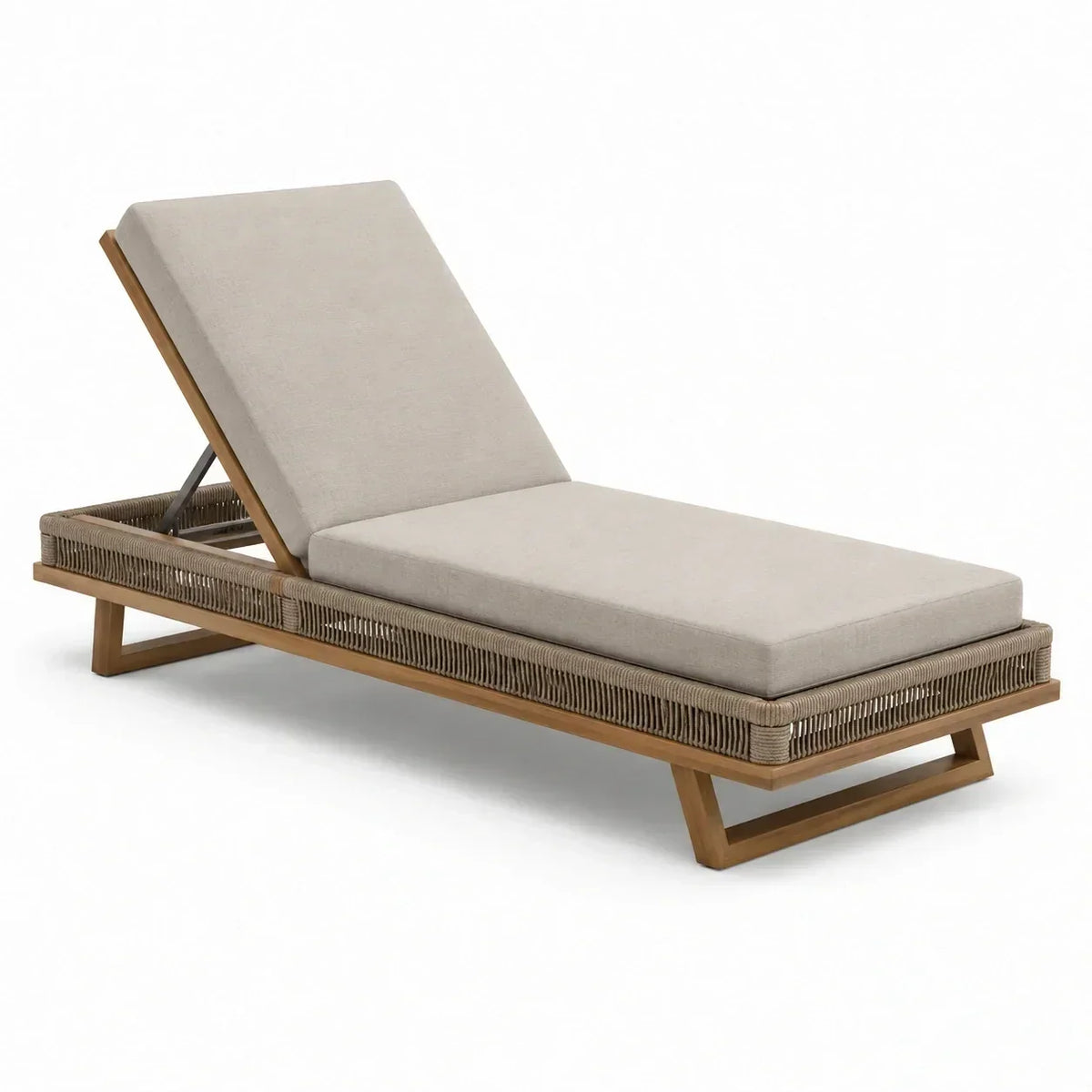 Tumbona de madera con cubierta de poliéster beige 200x70x35 cm