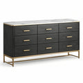 Cómoda de madera con superficie de mármol y 8 cajones negro/dorado