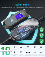 EVJUICION Cargador de coche eléctrico de 11 kW CEE trifásico 6A-16A, cargador EV tipo 2 con soporte de pared, pantalla digital, tiempo de carga ajustable [0-12 h], portabilidad, cable de carga tipo 2 de 6 m con bolsa