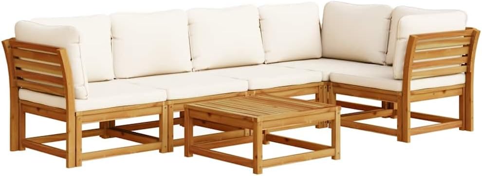 vidaXL Set de salón de jardín 6 piezas, muebles de jardín con cojines diseño de listones, conjunto de asientos para jardín y terraza, sofá modular, madera maciza de acacia