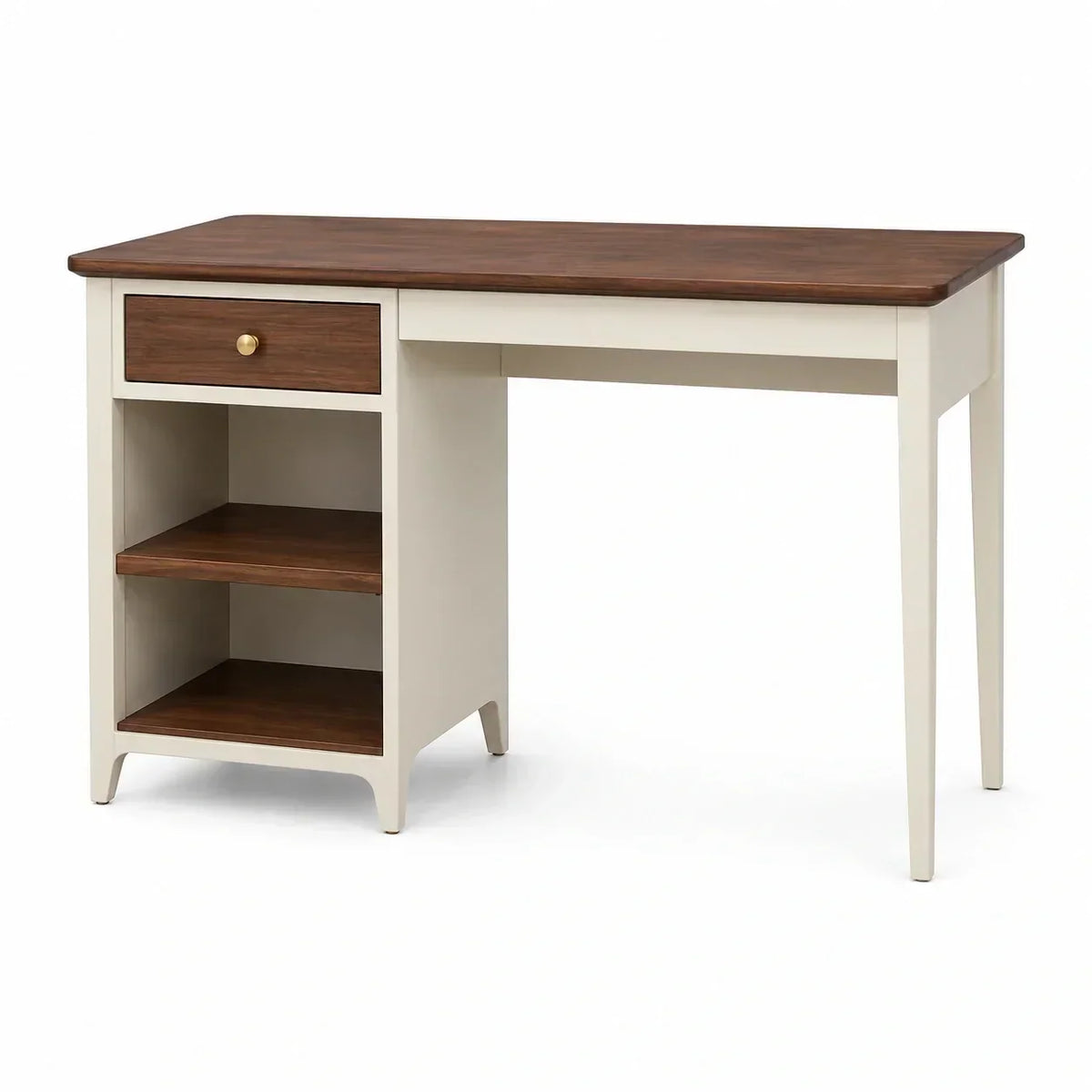Escritorio de madera con cajón y estantes nogal/marrón/beige