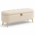 Banco de almacenamiento tela bouclé patas de metal beige 120 cm