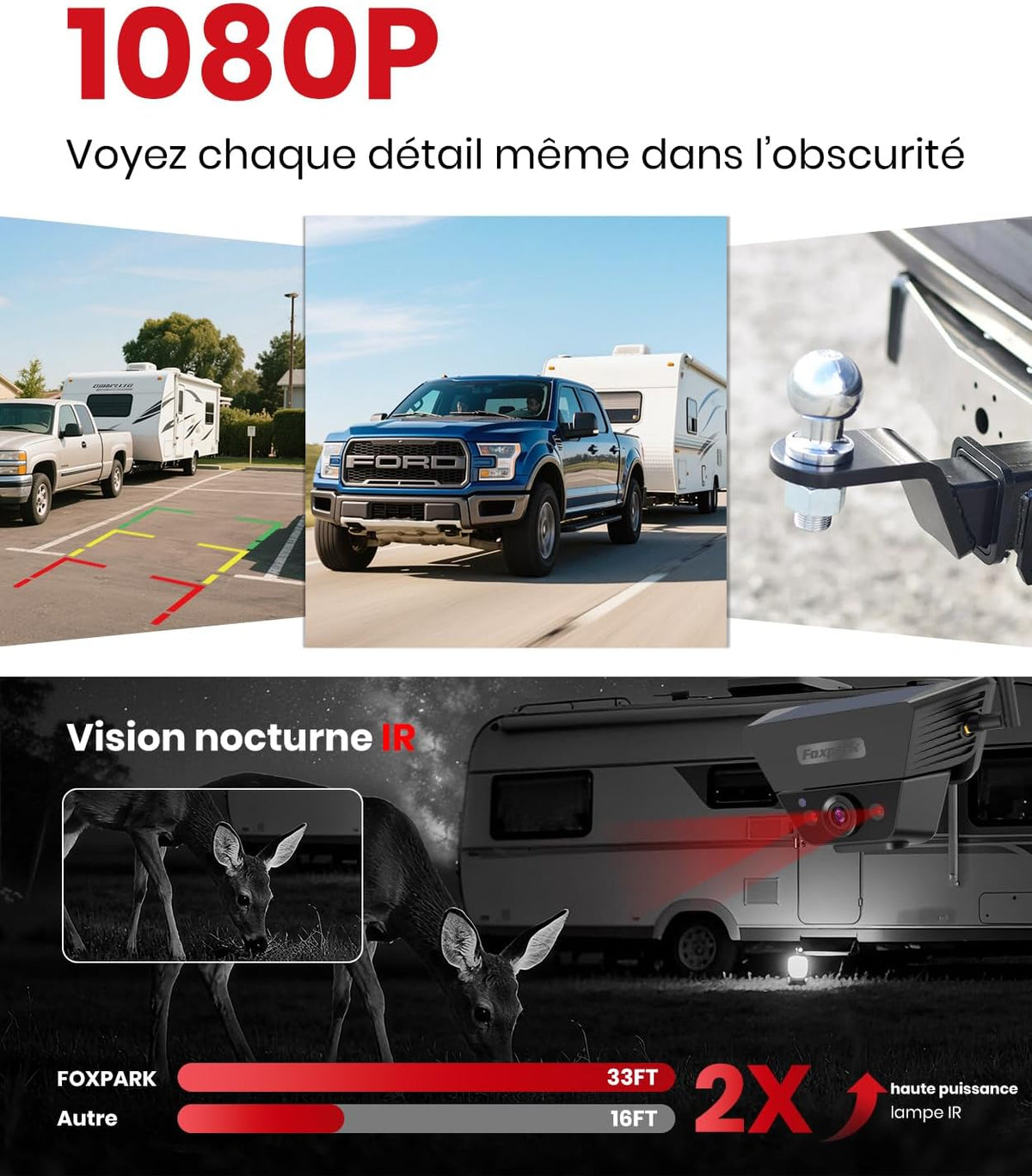 Cámara de visión trasera solar magnética inalámbrica: pantalla HD 1080P de 5 pulgadas, instalación magnética en 1 minuto, señal potente, cámara de visión trasera impermeable IP69K con bolsa de almacenamiento para coche, SUV, camión y remolque