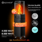 KESSER® Gasheizstrahler 4/8 kW Gas Piezozündung Heizung + Gasdruckregler + Cover, 360° Rollen Kippschutz, Terrassenheizstrahler Gasheizung Gasheizer Outdoor Kamin Mobiler Heizpilz, Heizer, Schwarz