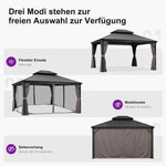 PURPLE LEAF Gazebo de jardín 3,65 x 4,25 m, pabellón de aluminio impermeable, estable y resistente al invierno, cenador con techo rígido de acero, 14,6 m², 24 luces LED, gris