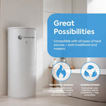TECHGLOBE - Acumulador de agua caliente sanitaria con 2 intercambiadores de calor (1,8 + 3,1 m²) - Fabricado íntegramente en acero inoxidable - Depósito de agua caliente energéticamente eficiente - con aislamiento de 50 mm (300 L)
