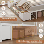 AOGLLATI Bett 90x200 mit Stauraum Schlafsofa mit Integriertem Bücherregal & 6 Schubladen,Jugendbett mit LED-Beleuchtung & Ladestation Gästebett Tagesbett Bettgestell mit Lattenrost(Weiß, 90x200cm)
