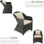 tectake® Alu Polyrattan Gartenstuhl 2er Set, Gartenmöbel Set mit 2 Sessel, wetterfest, Rattan Gartensessel mit weichen Sitzpolster, abziehbarer und waschbarer Bezug, stabil und bodenschonend - grau