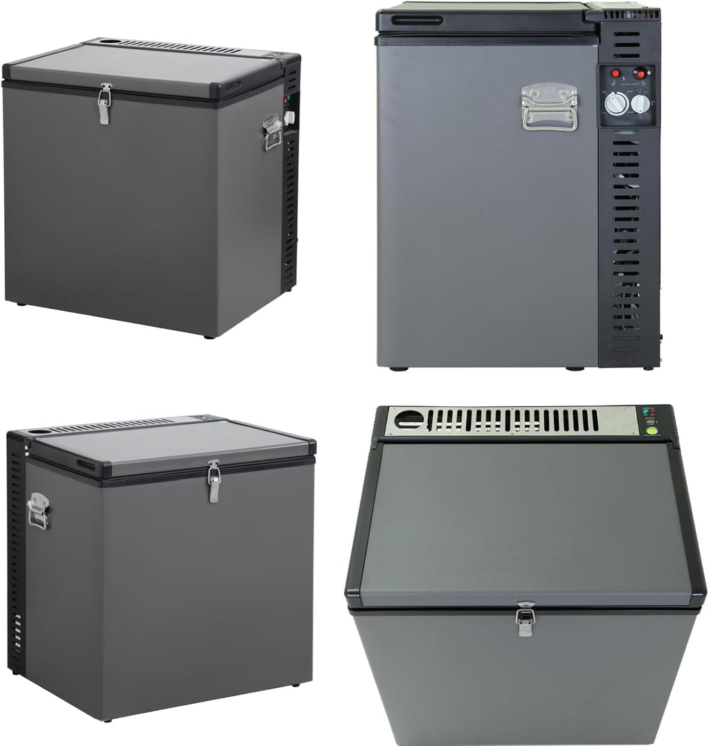 Congelador a gas Smad, 70 l, alimentación triple, 12 V/230 V/GLP, para camping, congelador de gas, silencioso, para garaje, vehículos móviles, viajes, negro