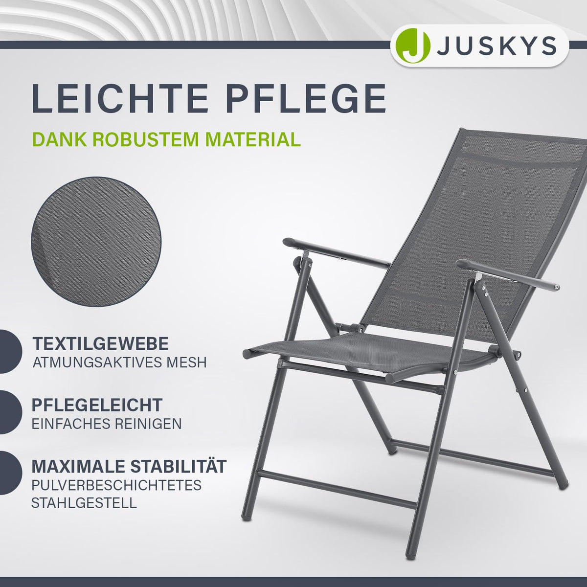 Juskys Gartenstuhl Calena 4er Set Anthrazit - 7-Fach verstellbar & klappbar - pulverbeschichteter Stahl, atmungsaktiv