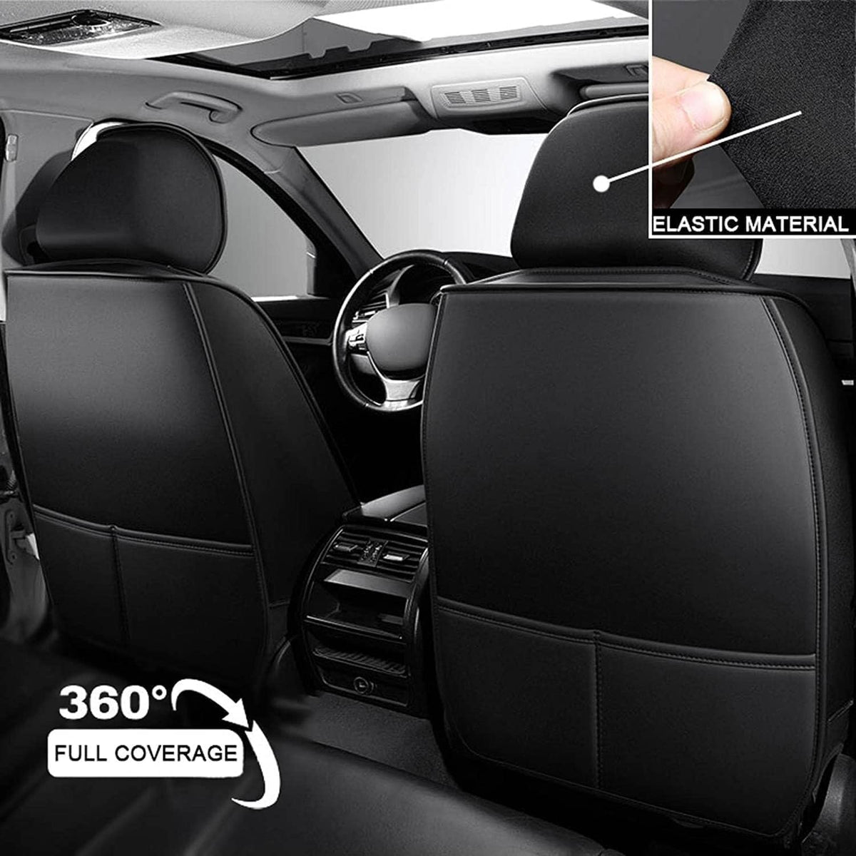 QWEDFSD Fundas de Asiento de Coche para MG MGS5 EV 2025, Protección Impermeable contra el Polvo, Juego Completo de Fundas de Asiento de Cuero, Blanco-Negro/C