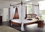 MASSIVMOEBEL24.DE | Cama con dosel Oxford de acacia 147x221x224, color: lacado marrón oscuro