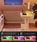 OffiGo Elektrischer Schreibtisch mit Schubladen, 120cm Höhenverstellbarer Schreibtisch mit Monitorständer, Standing Desk mit Steckdosen und Lichtleiste, Tisch Höhenverstellbar Bürotisch, Weiß