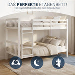 Homestyle4u, litera para 2 niños 90x200 con escalera, madera de pino blanco, cama alta 90x200 divisible en 2 camas infantiles, litera doble
