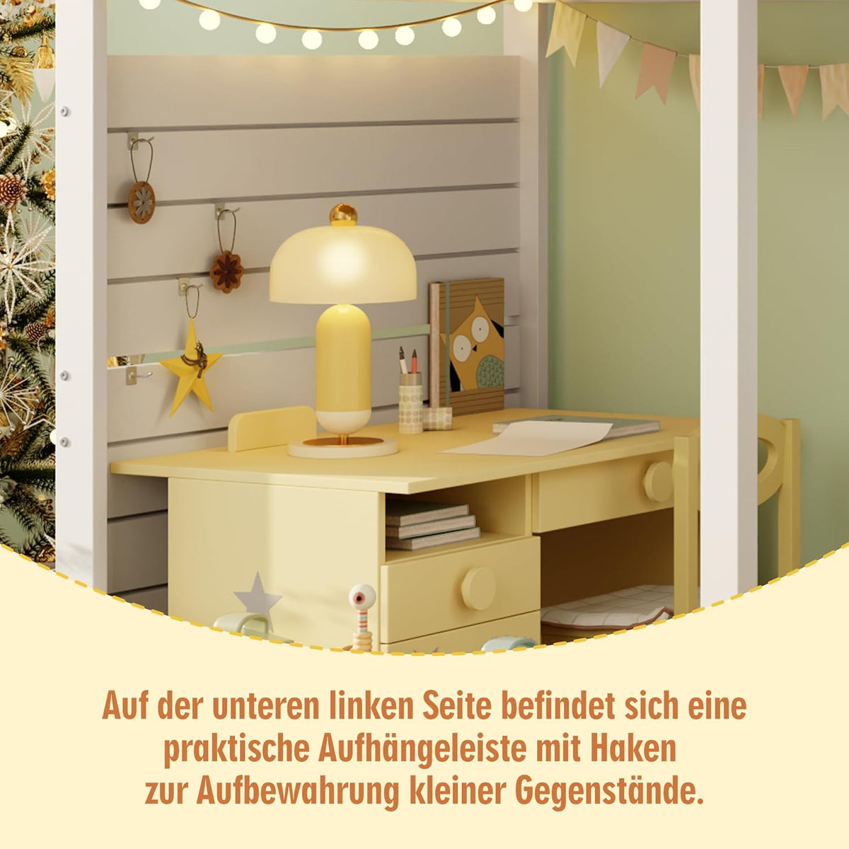 Etagenbett, Hochbett, Kinderbett 90x200cm mit Rausfallschutz und Stauraumtreppe, Jugendbett, mit Fenster, Massivholz, weiß
