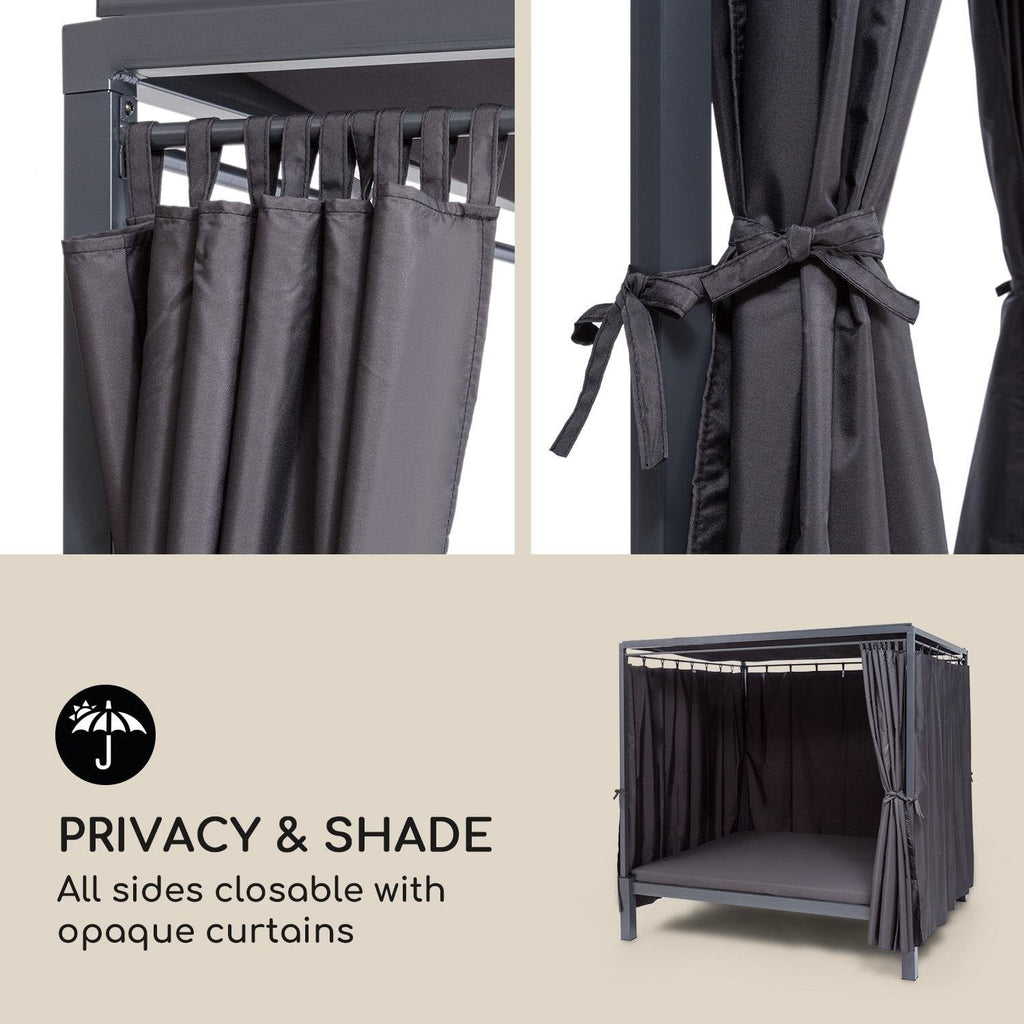 blumfeldt Senator Lounge - Tumbona de jardín doble con toldo, cenador tipo lounge, 188 x 208 x 205 cm, acolchado cómodo, cortinas de privacidad, resistente al agua, estructura de acero, máx. 350 kg, gris