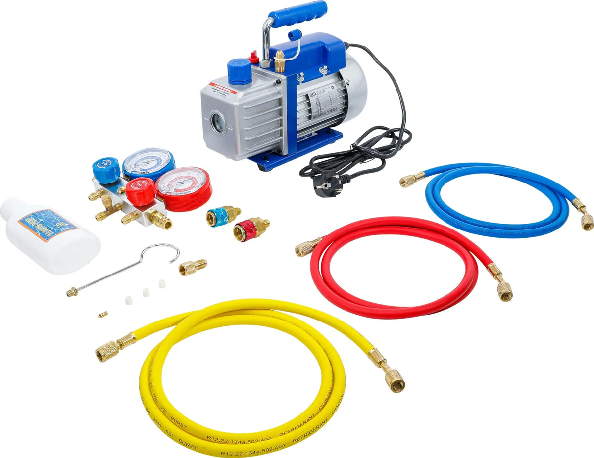 Bomba de vacío de una etapa 57 l/min para sistemas de aire acondicionado R12, R22, R134a y envasado al vacío 220-240 V 50 Hz 10 Pa 74263