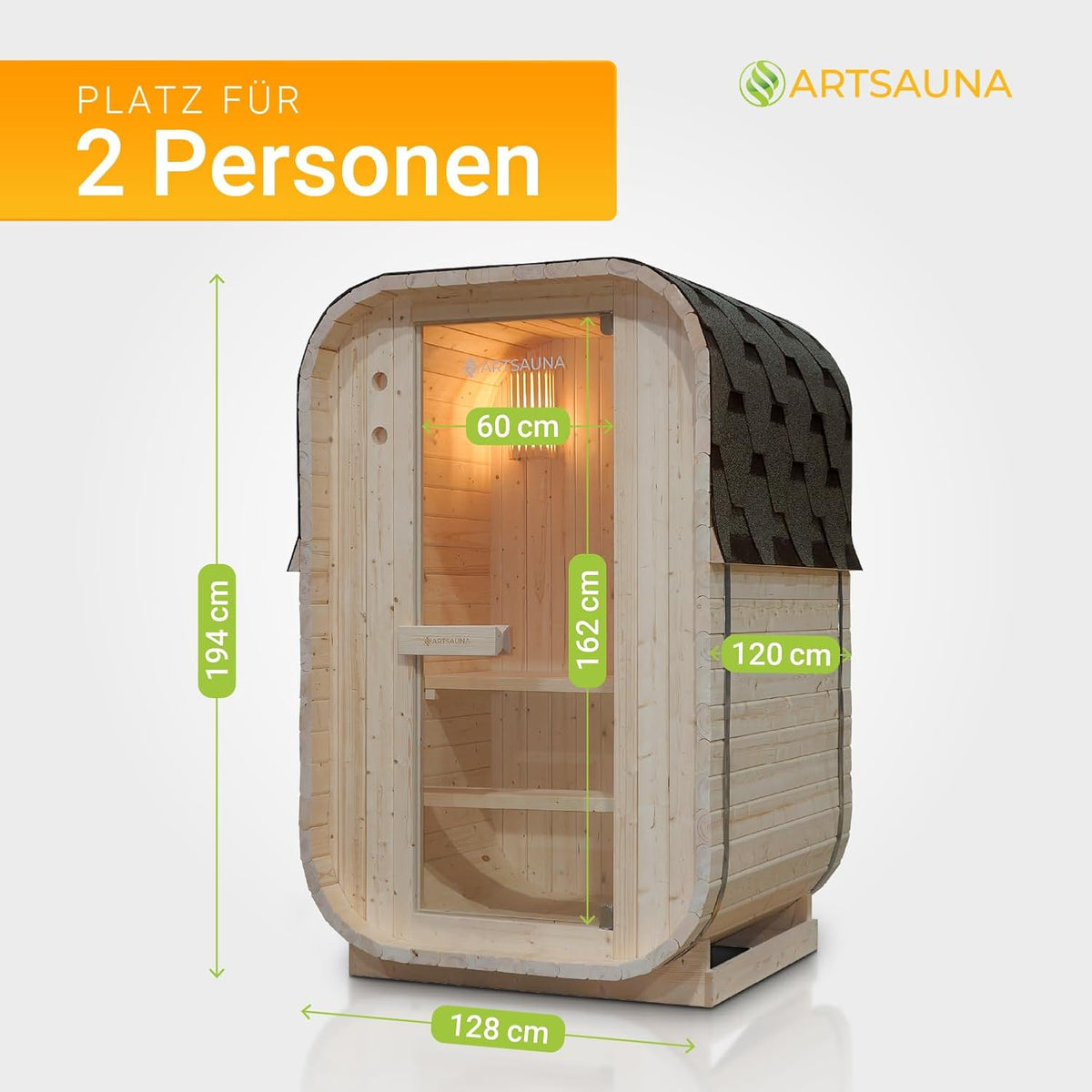 Sauna de barril Artsauna Nolvik S, sauna de exterior de madera de abeto, estufa de 3,6 kW, LED, set completo con reloj de arena, cubo y termómetro, resistente al invierno, diseño de cubo