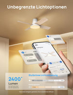El ventilador de techo con luz DREO ofrece doce velocidades, tres modos y un motor de corriente continua silencioso. Montaje sencillo, LED regulable, mando a distancia y temporizador de 12 horas en color blanco.